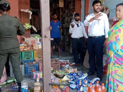 वराहक्षेत्रको मधुवनमा बजार अनुगमन, म्याद नाघेका बस्तुलाई नष्टसँगै व्यापारीलाई जरिवाना