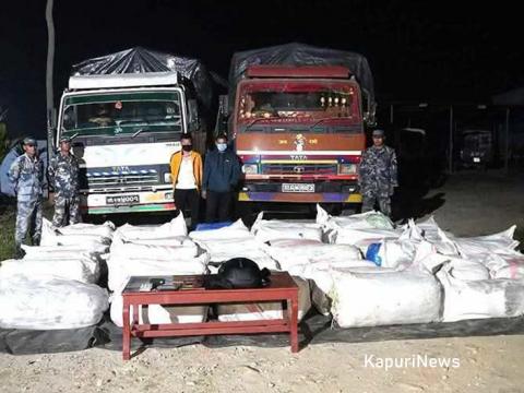 दुई वटा ट्रकमा भेटियो १ हजार ६३६ किलो गाँजा, दुई जना पक्राउ