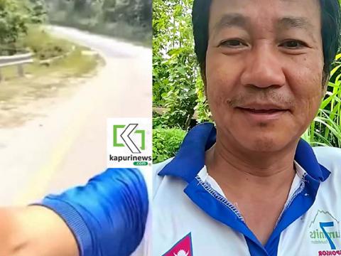 ट्राफिक नियम उल्लङ्घन गरी बाइक चलाउँदै सेल्फी खिच्दा सांसद साम्पाङ सडकमा लडे
