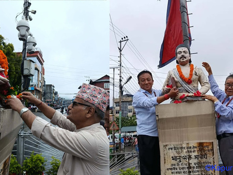 भानुचौकको शालिकमा भानु जयन्तीको माल्यार्पण यसपाली ४९ औँ वर्षमा